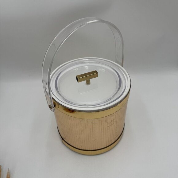 Vintage Georges Briard Ice Bucket Mirror Gold with Clear Handle and Lid Vintage - Picture 4 of 10